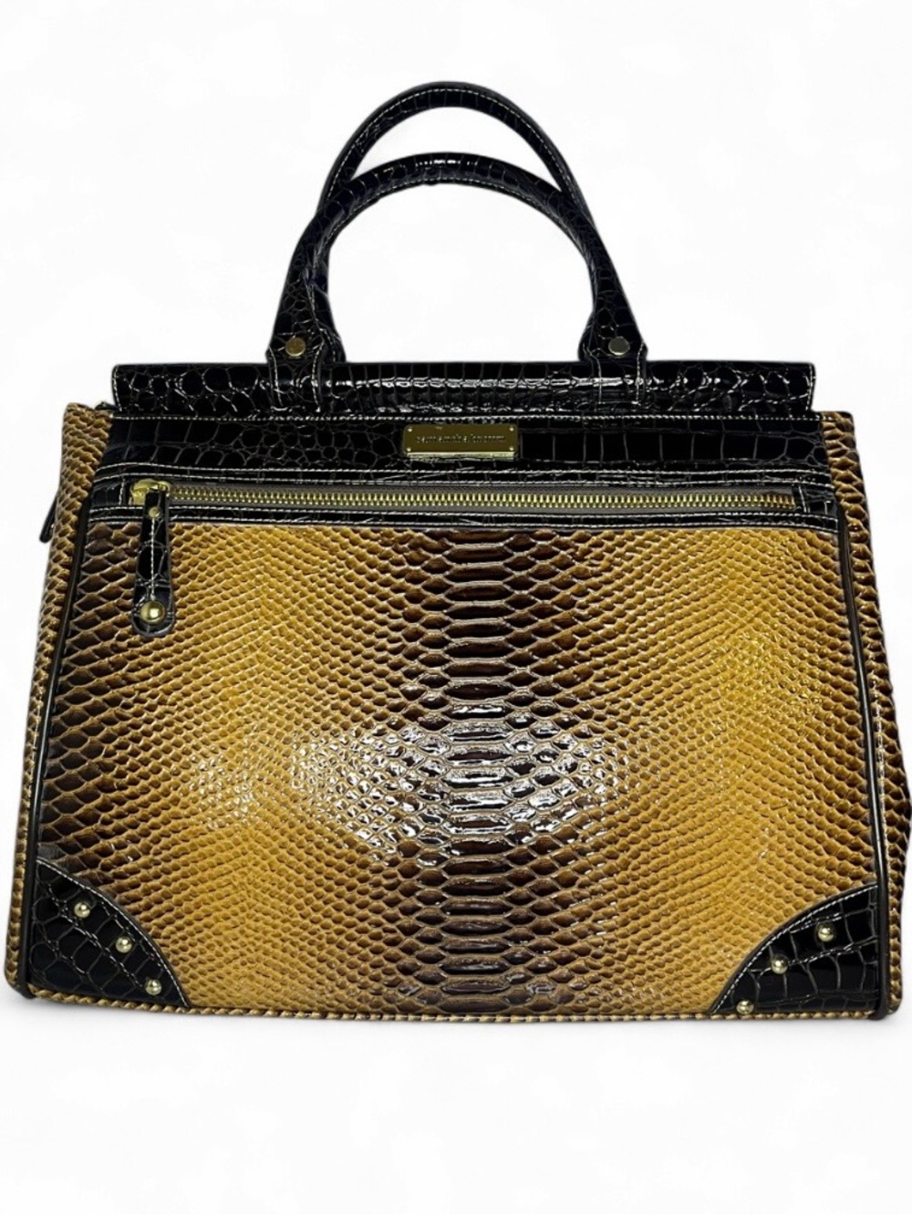 Samantha Brown Croc Embossed Travel Tote Bag - Brown & Black, RFID Protected